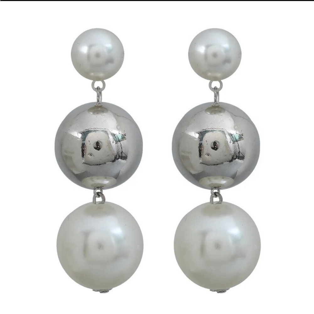 Pearl Silver Bauble Drop Earrings - Picture 7 of 16